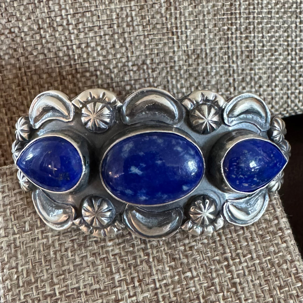 Lapis Repousse Cuff Bracelet Signed