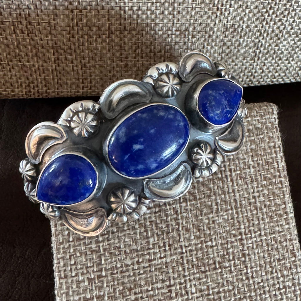 Lapis Repousse Cuff Bracelet Signed