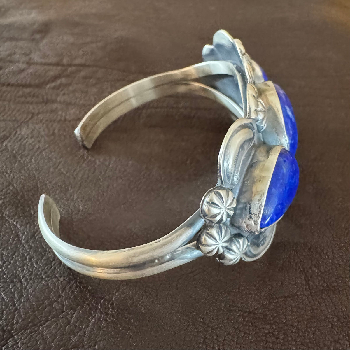 Lapis Repousse Cuff Bracelet Signed