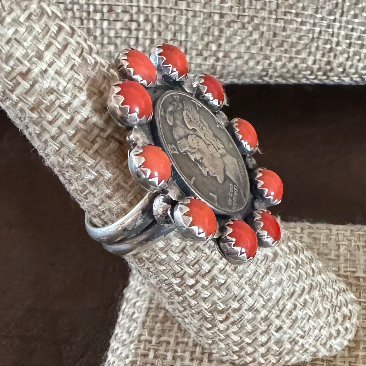 1943 Mercury Dime and Coral Ring