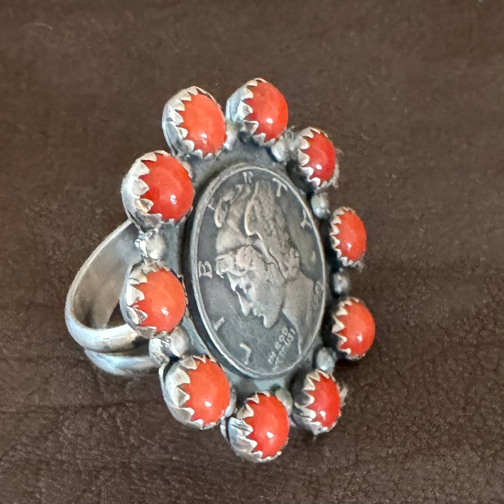 1943 Mercury Dime and Coral Ring