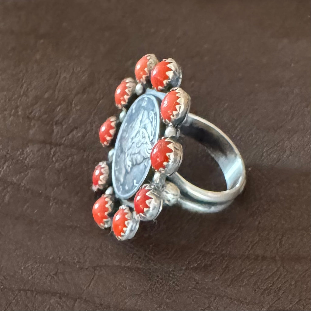 1943 Mercury Dime and Coral Ring