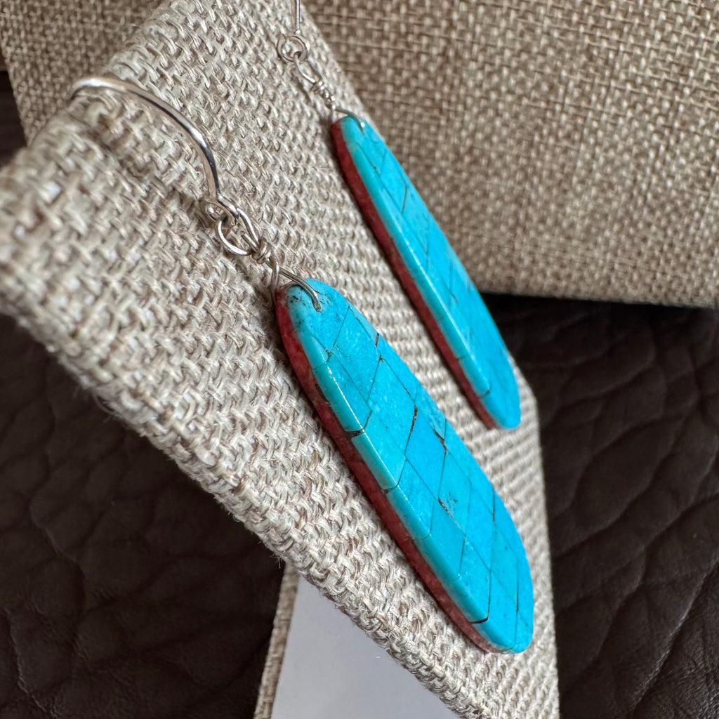 Santo Domingo Turquoise Mosaic & Apple Coral Double Sided Earrings