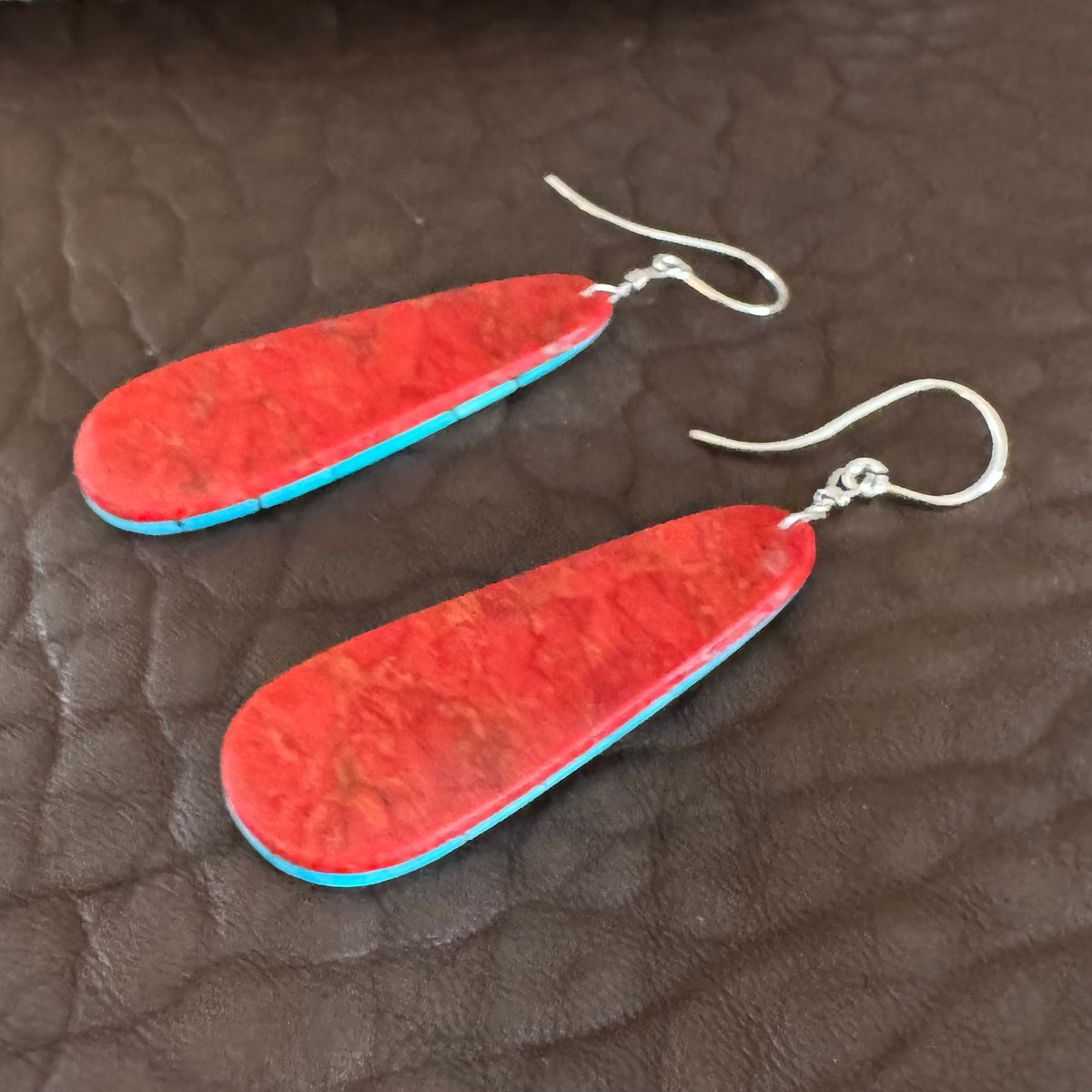 Santo Domingo Turquoise Mosaic & Apple Coral Double Sided Earrings