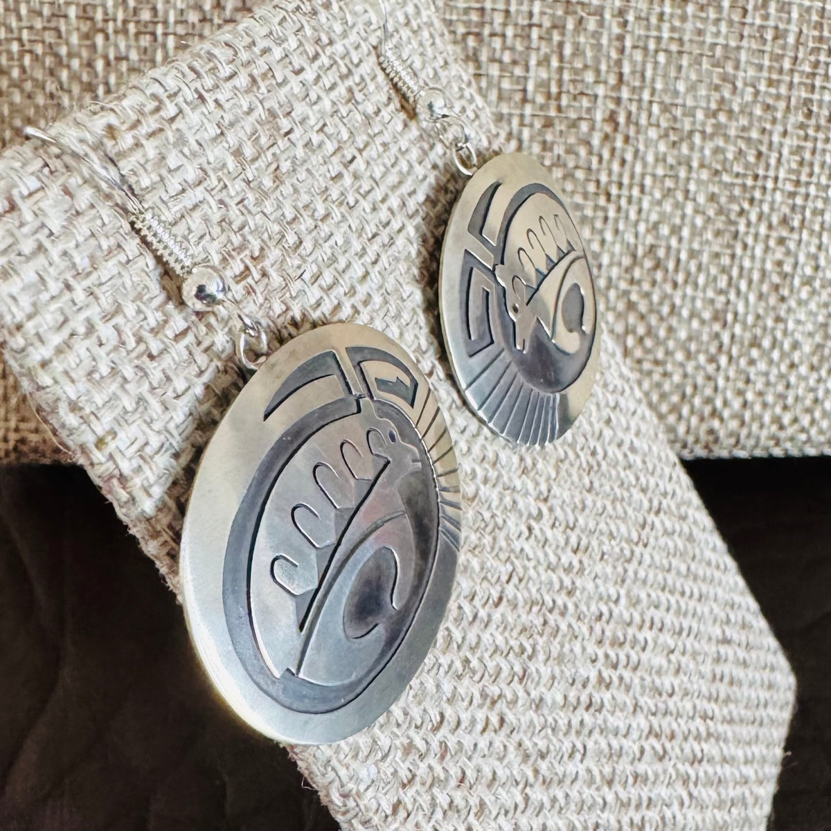 Hopi Overlay Bear Earrings in Sterling Silver