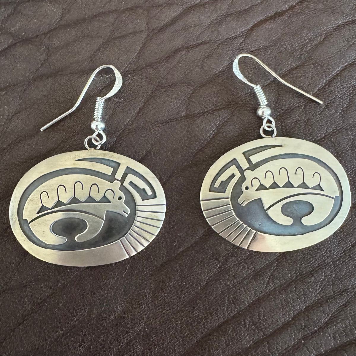 Hopi Overlay Bear Earrings in Sterling Silver