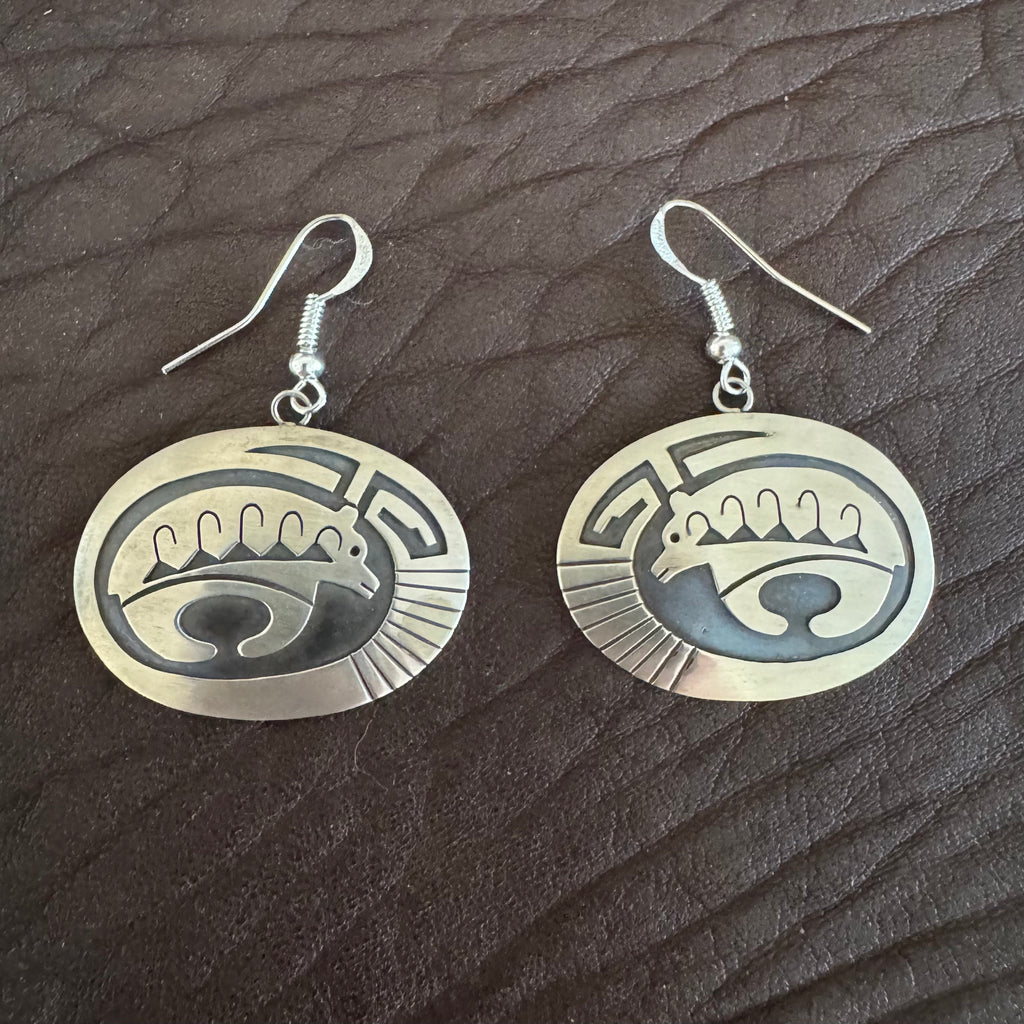 Hopi Overlay Bear Earrings in Sterling Silver