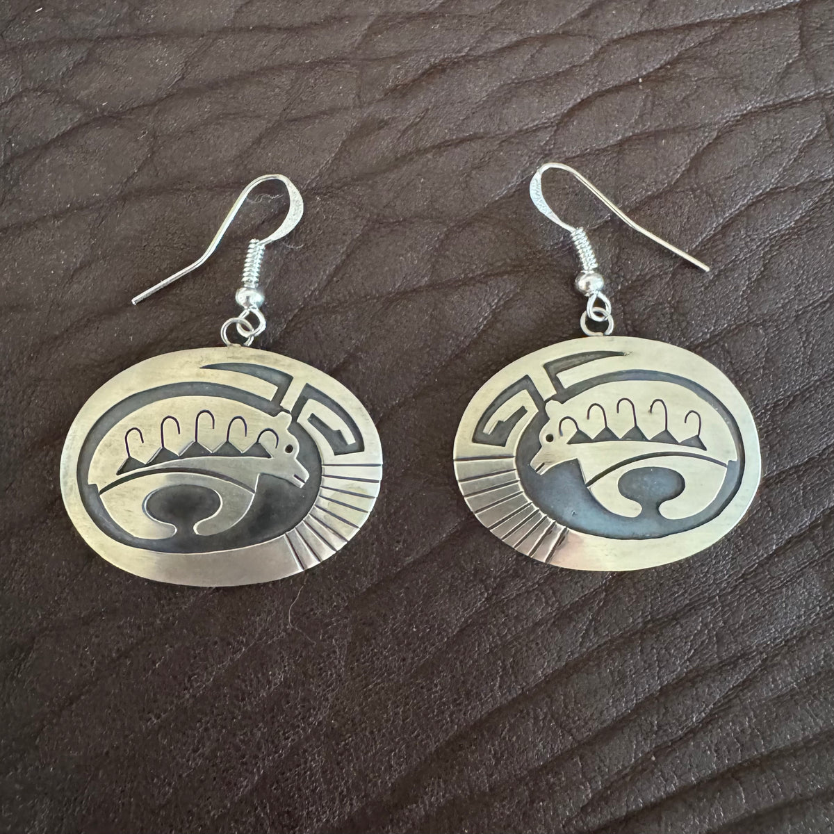 Hopi Overlay Bear Earrings in Sterling Silver