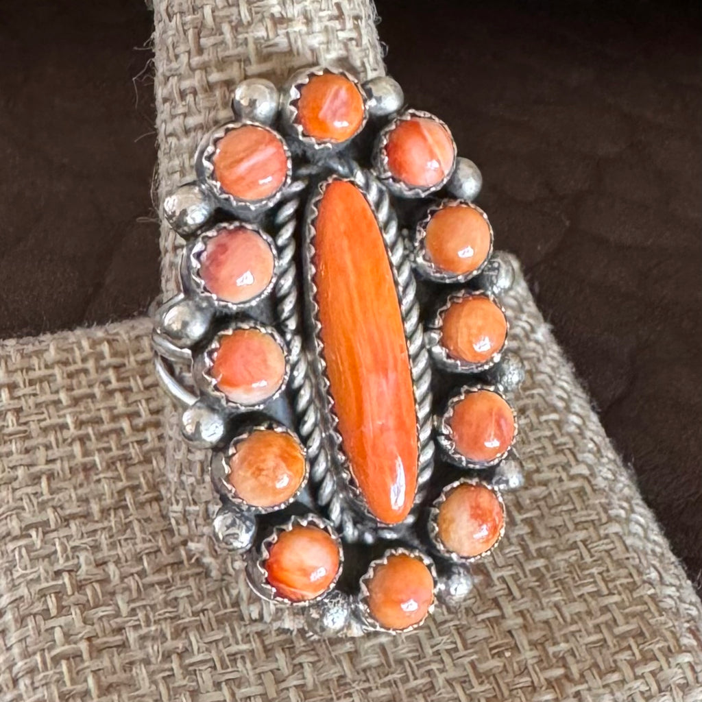 Orange Spiny Oyster Cluster Ring