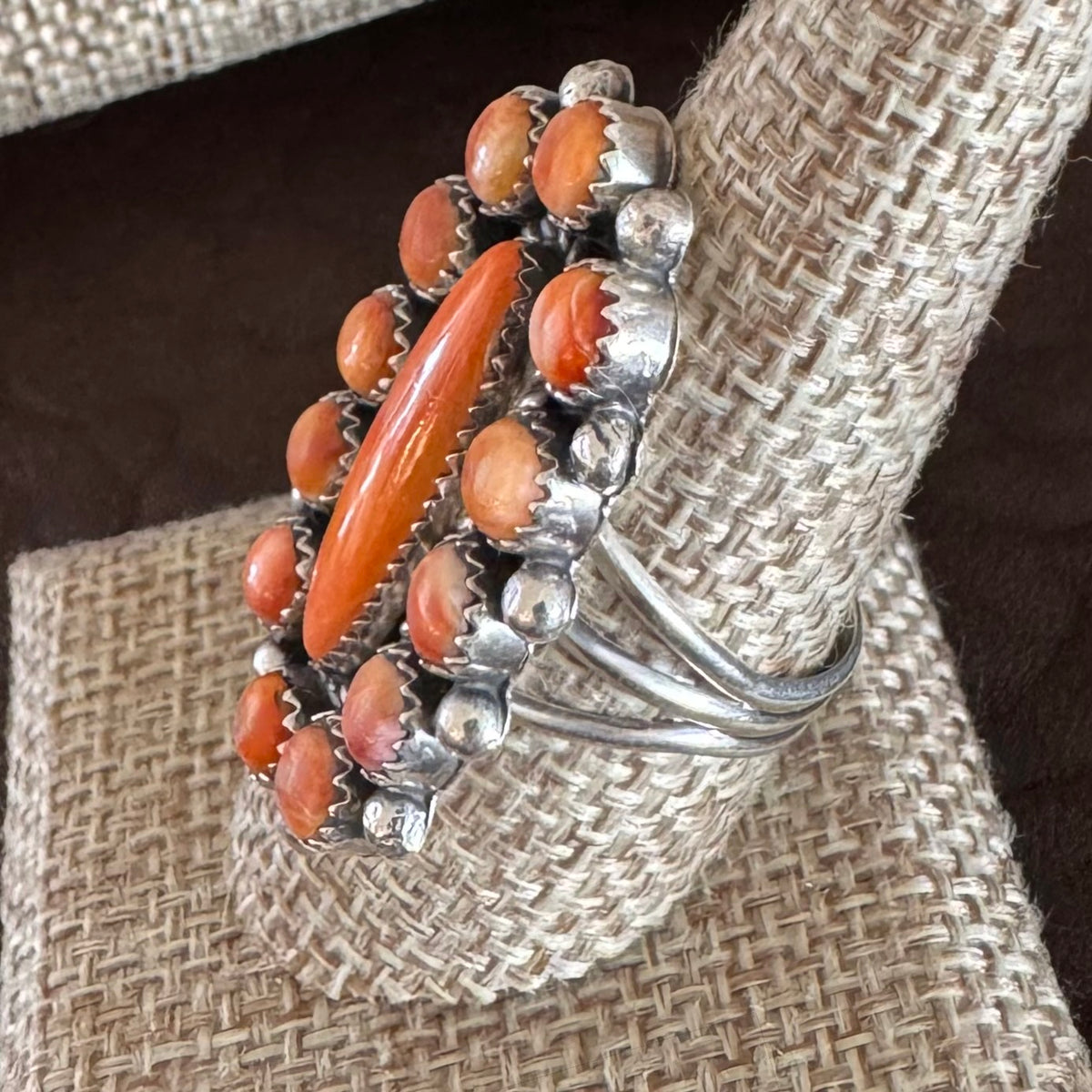 Orange Spiny Oyster Cluster Ring