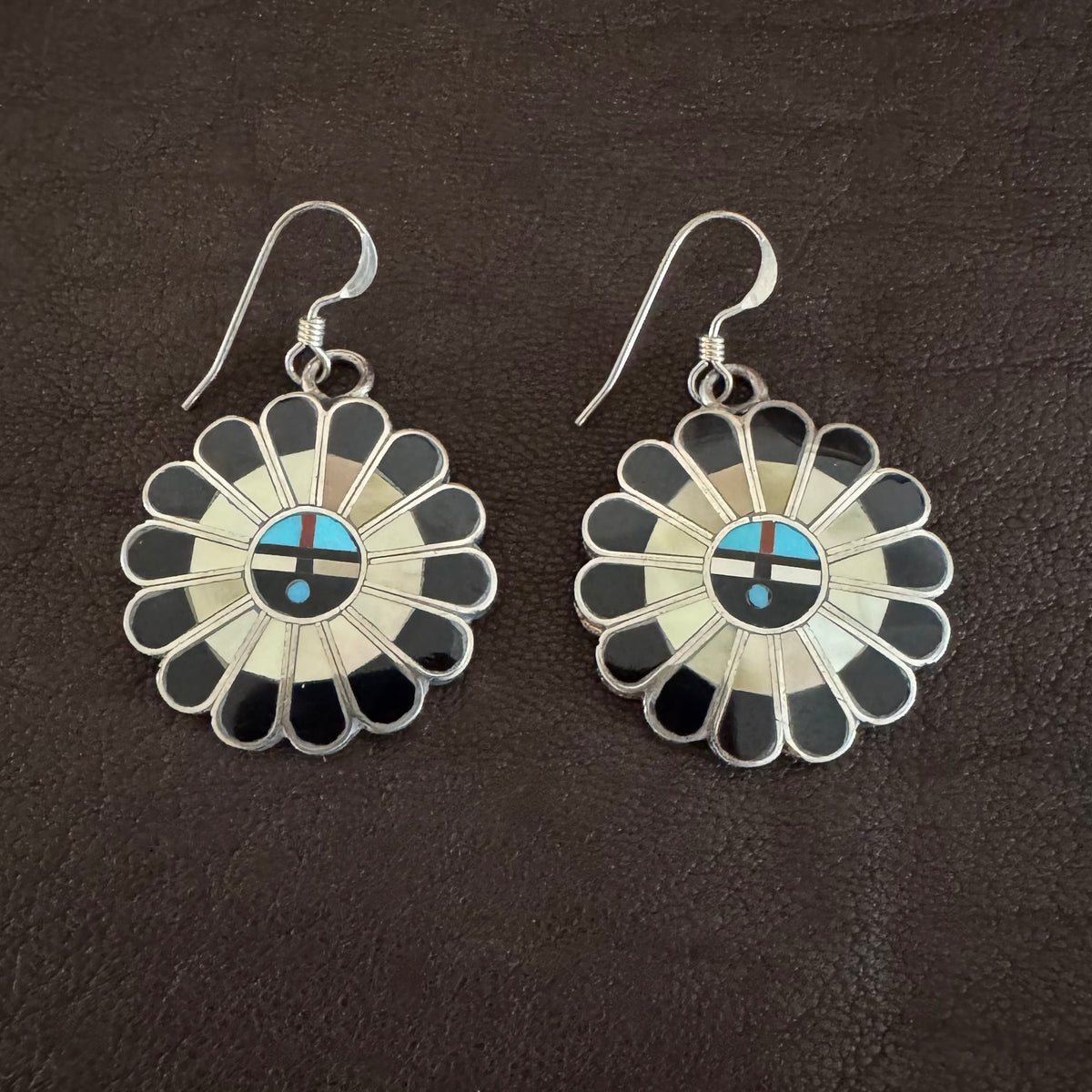 Zuni Sunface Handmade Earrings by Aprilene Unkestine