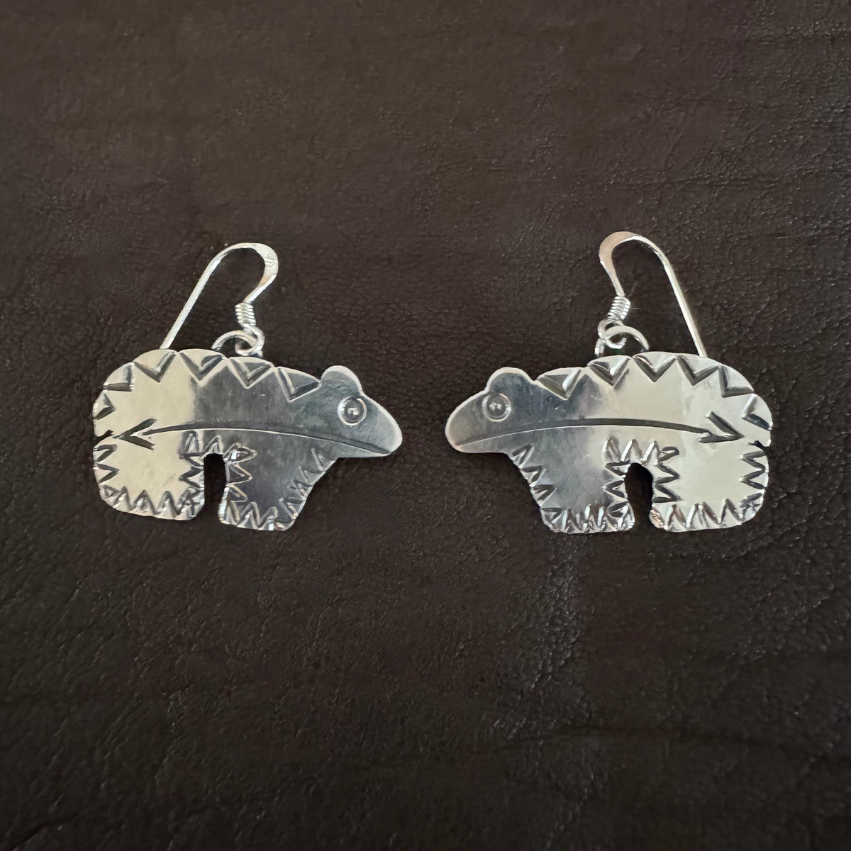 Heartline Bear Earrings in Sterling Silver by Brad Panteah