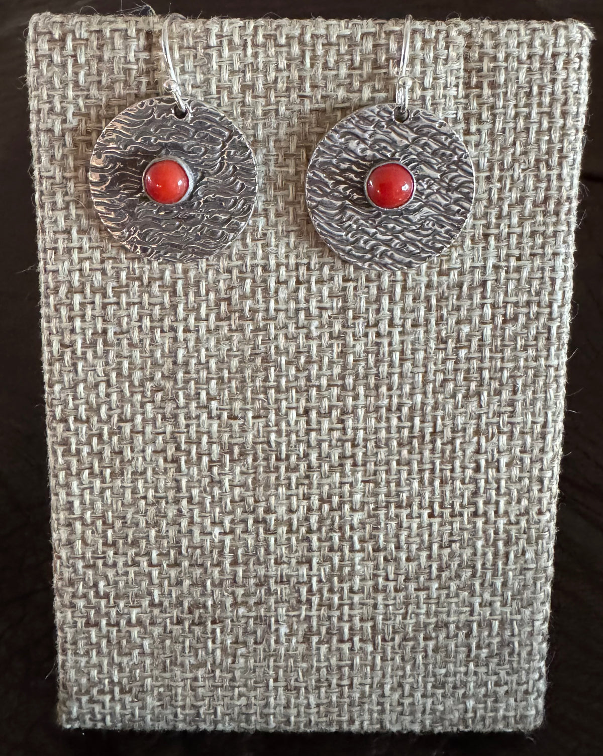 Native American Apache Made Earrings with Coral Stone by Matagi Sorensen