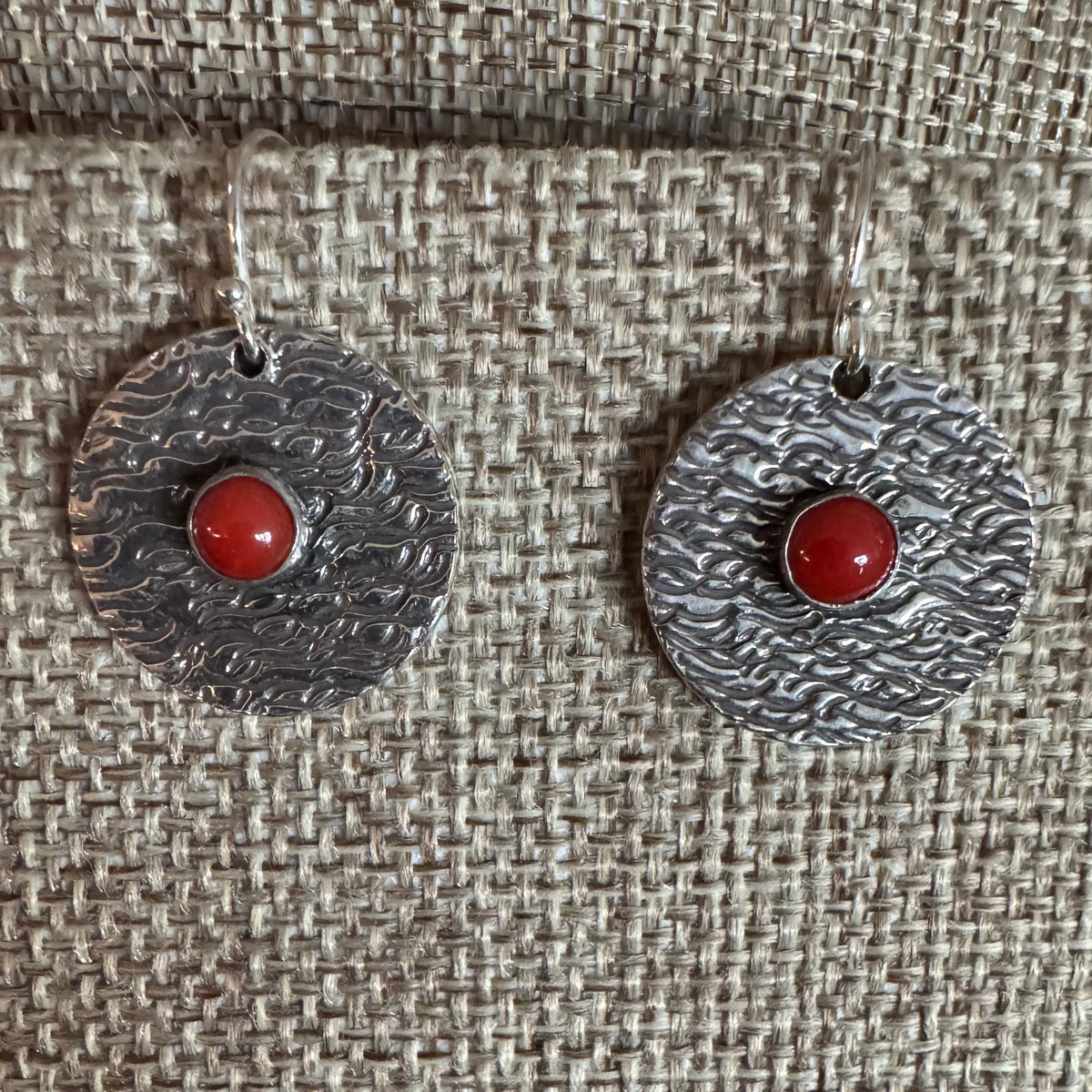 Native American Apache Made Earrings with Coral Stone by Matagi Sorensen