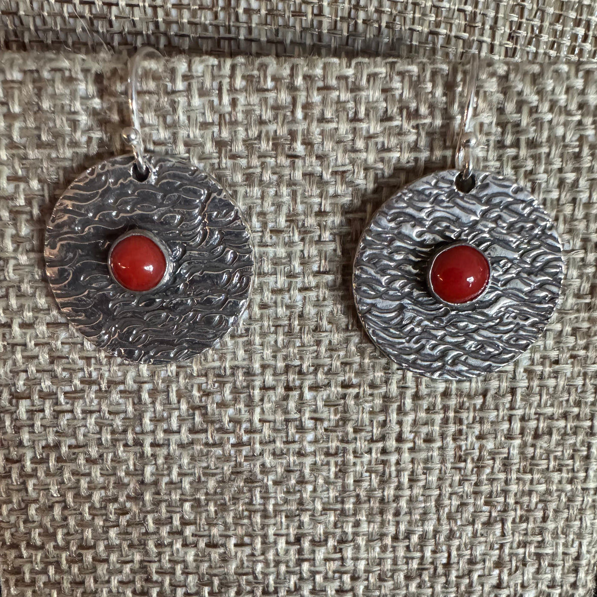 Native American Apache Made Earrings with Coral Stone by Matagi Sorensen