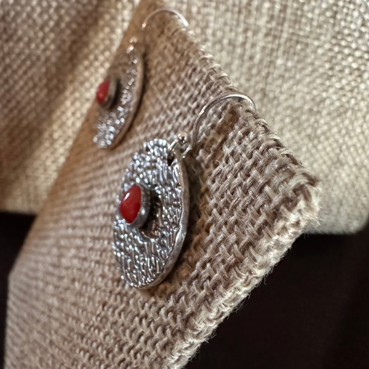 Native American Apache Made Earrings with Coral Stone by Matagi Sorensen