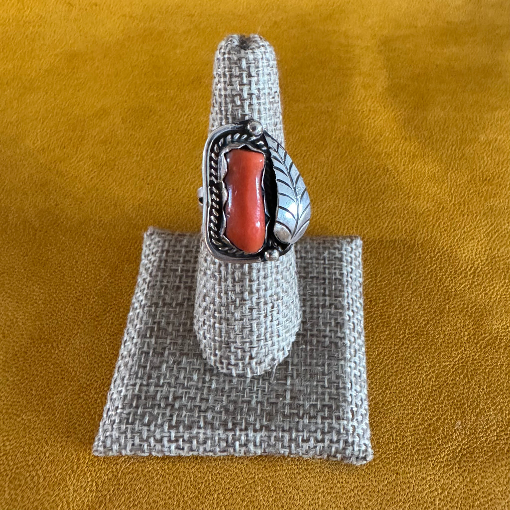Native American Navajo Made Ring with Coral, 1970s