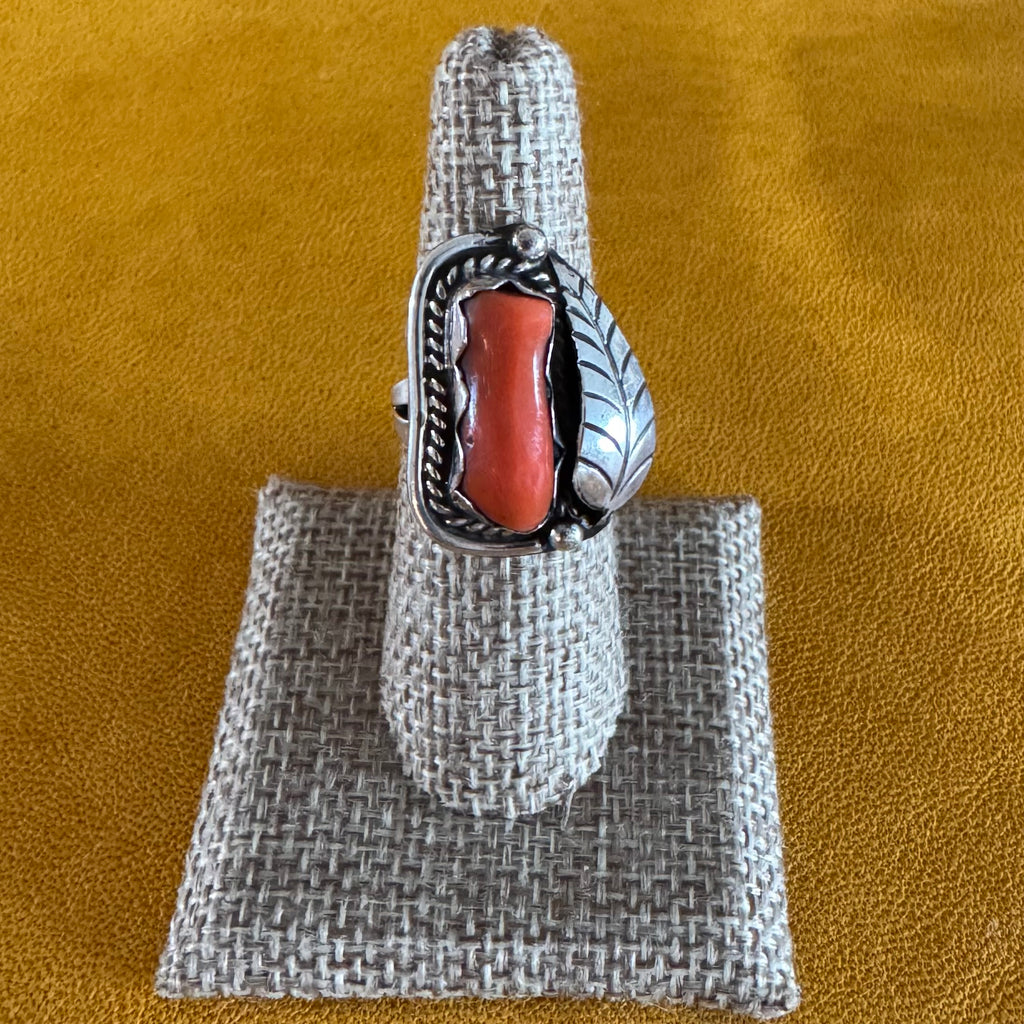 Native American Navajo Made Ring with Coral, 1970s