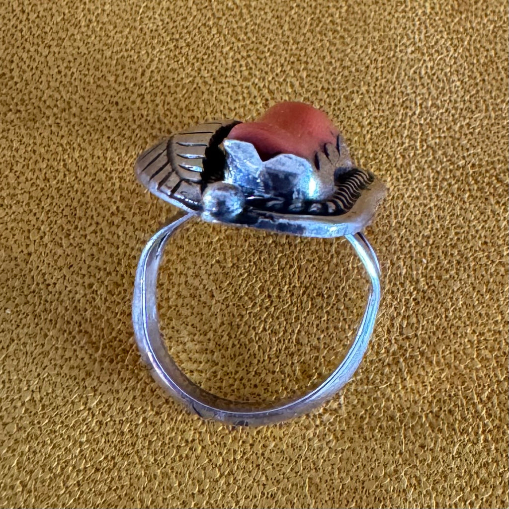 Native American Navajo Made Ring with Coral, 1970s