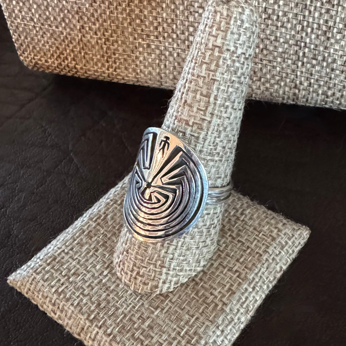 Hopi Overlay Ring with Man in the Maze by Shayne Joseph