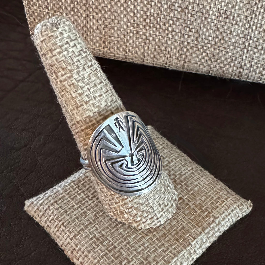 Hopi Overlay Ring with Man in the Maze by Shayne Joseph