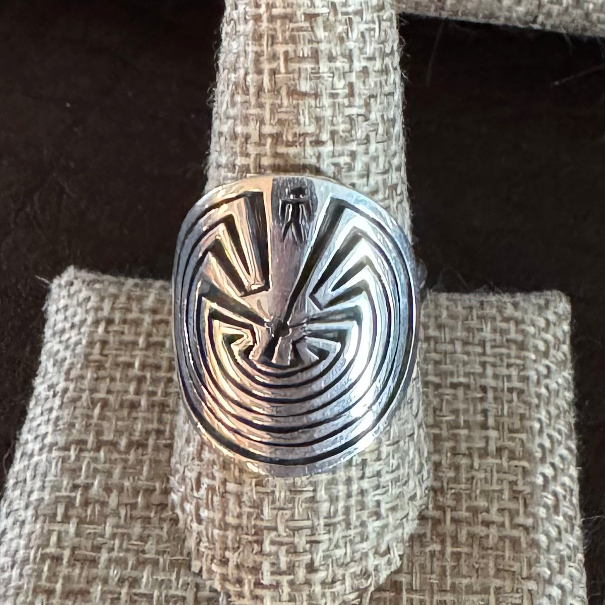 Hopi Overlay Ring with Man in the Maze by Shayne Joseph