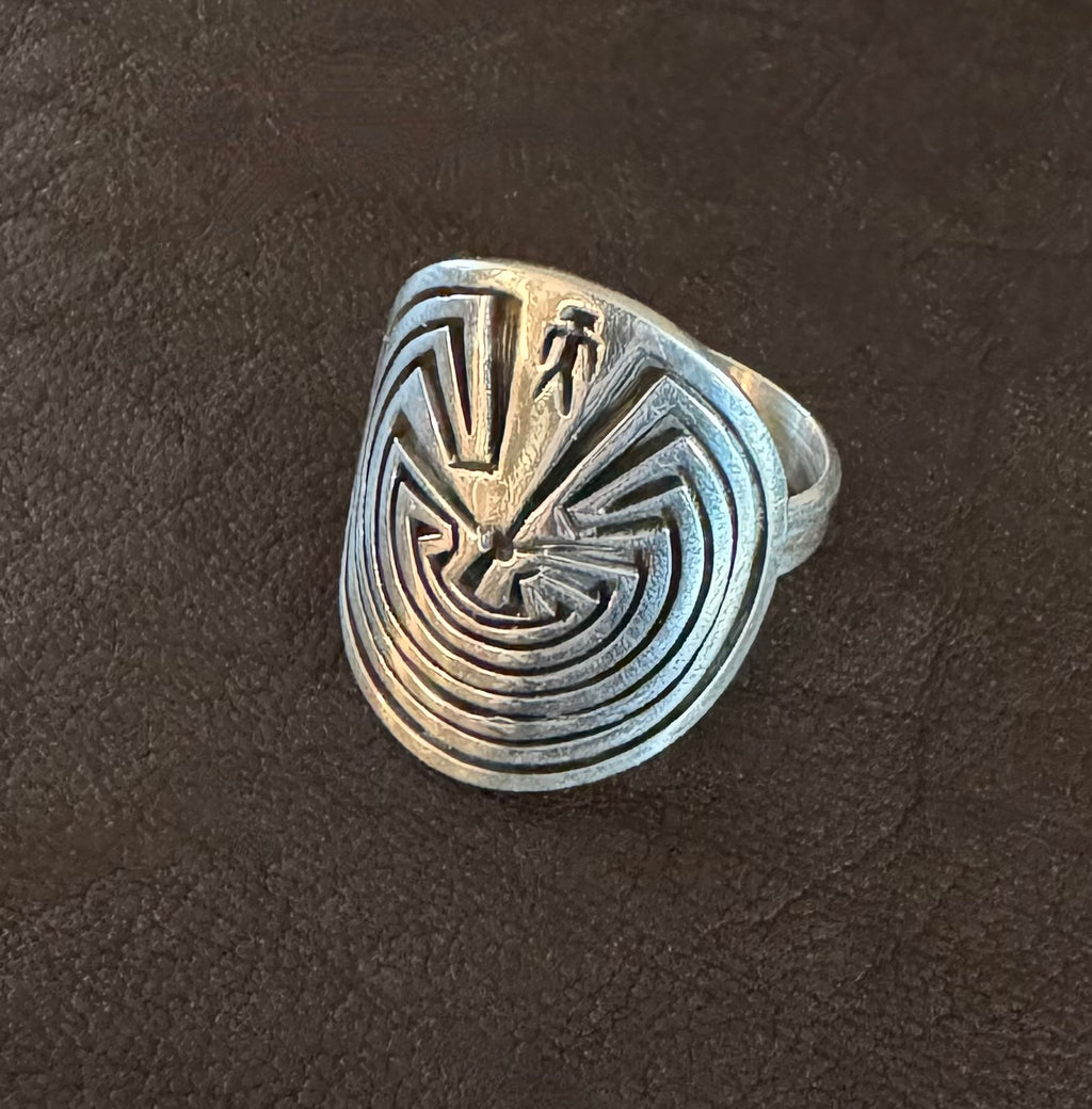Hopi Overlay Ring with Man in the Maze by Shayne Joseph