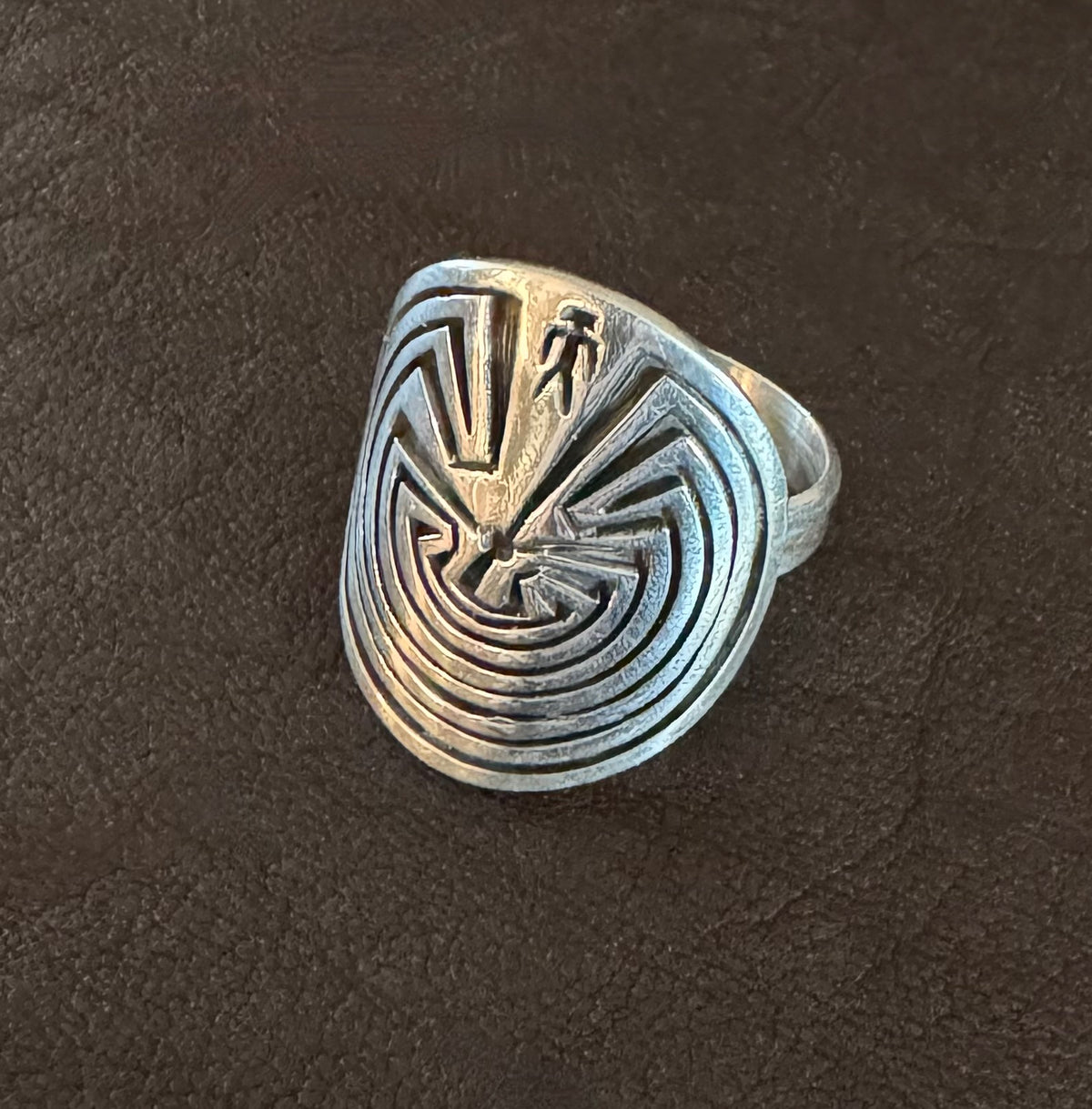 Hopi Overlay Ring with Man in the Maze by Shayne Joseph