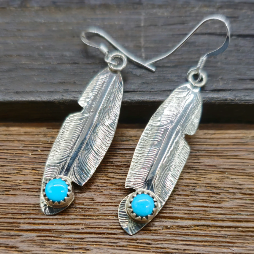 Turquoise Feather Earrings