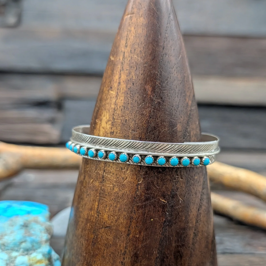 Sterling Silver Feather Cuff with Turquoise