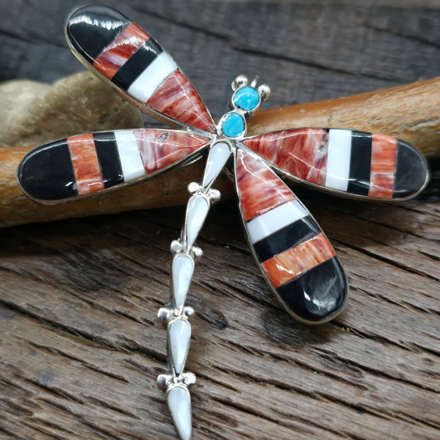 Dragonfly Pendant Zuni Sterling Silver Inlay