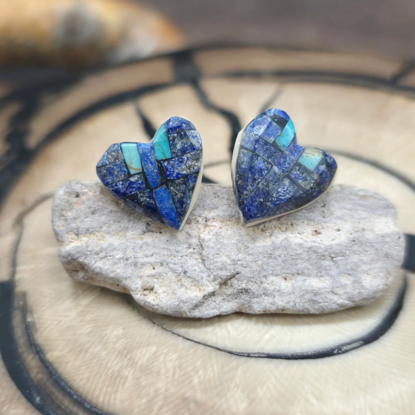Mosaic Inlay Heart Earrings