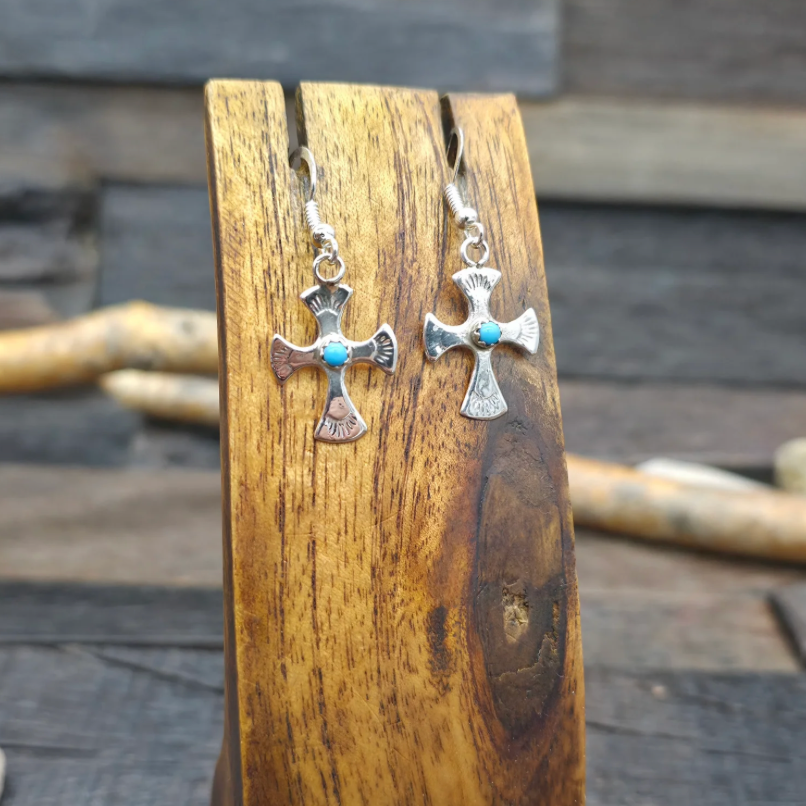 Sterling Silver & Turquoise Cross Earrings