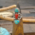 Turquoise and Coral Three-Stone Ring