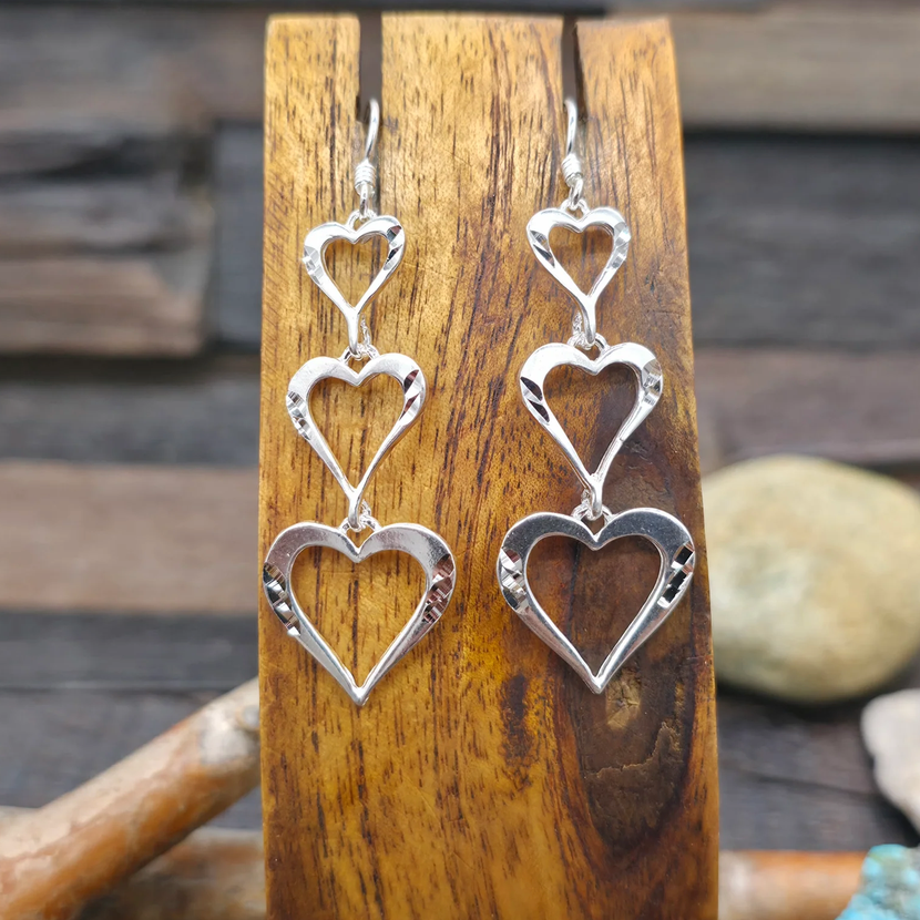 Triple Dangle Heart Earrings