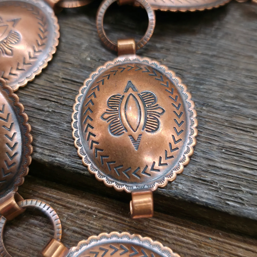 Belt, Copper Concho Stamp Work