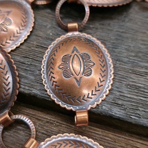 Belt, Copper Concho Stamp Work