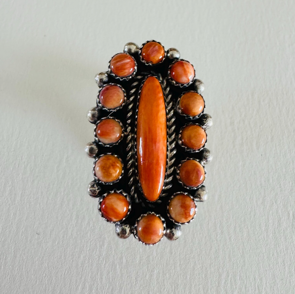 Orange Spiny Oyster Cluster Ring
