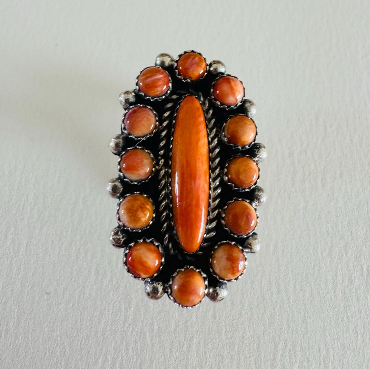 Orange Spiny Oyster Cluster Ring