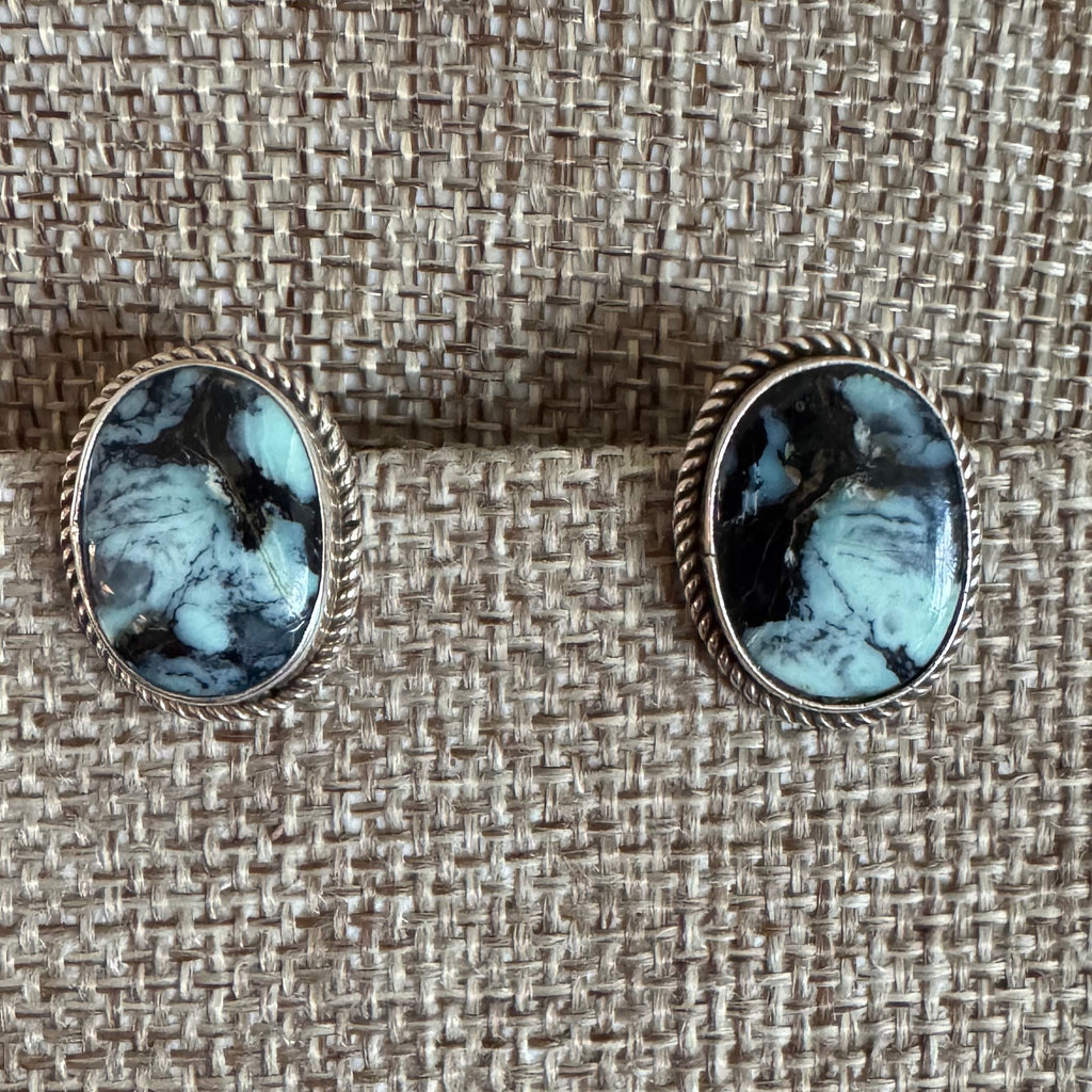 Oval Variscite Earrings in Sterling Silver