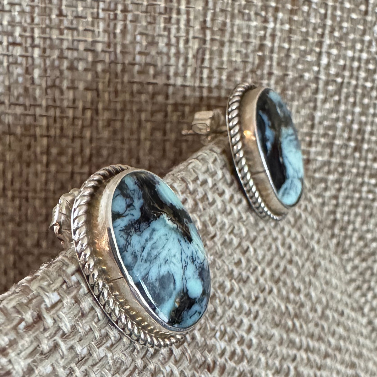 Oval Variscite Earrings in Sterling Silver