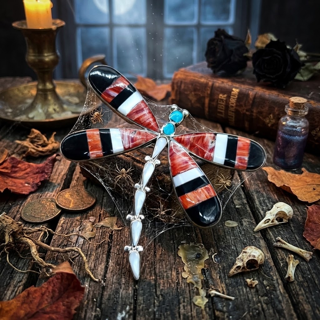 Dragonfly Pendant Zuni Sterling Silver Inlay